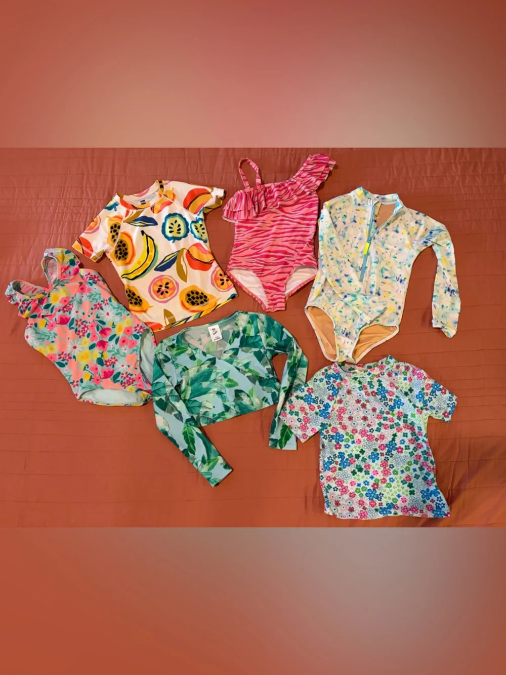 Lot of girls swimwear, floral, zebra, fruit patterns. Size 6-7. EUC! - Picture 3 of 7